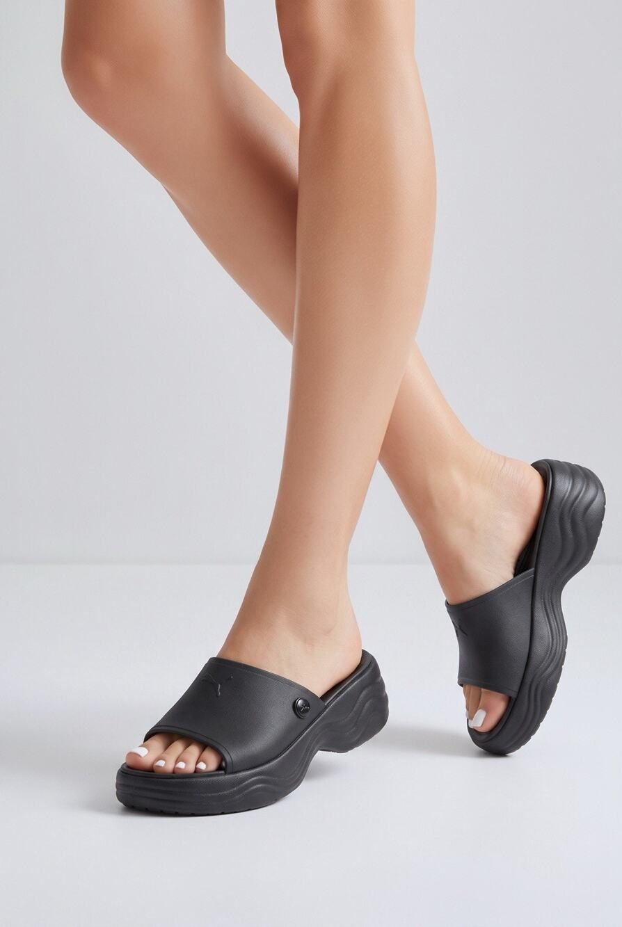 Crocs Skyline Sandals Size 8 Black Slides Chunky Platform Wedge Y2K